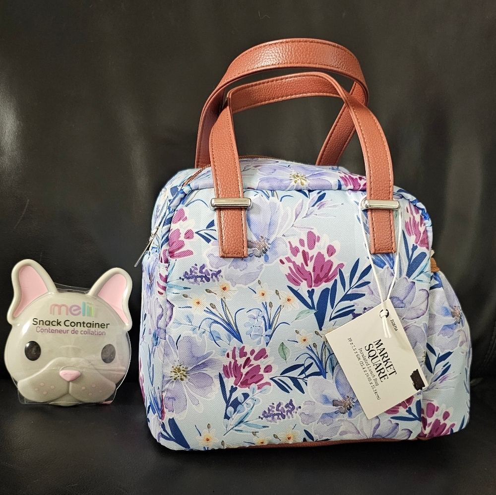 Floral Insulated Lunch Bag And French Bulldog Food Storage Container Bundle NWT